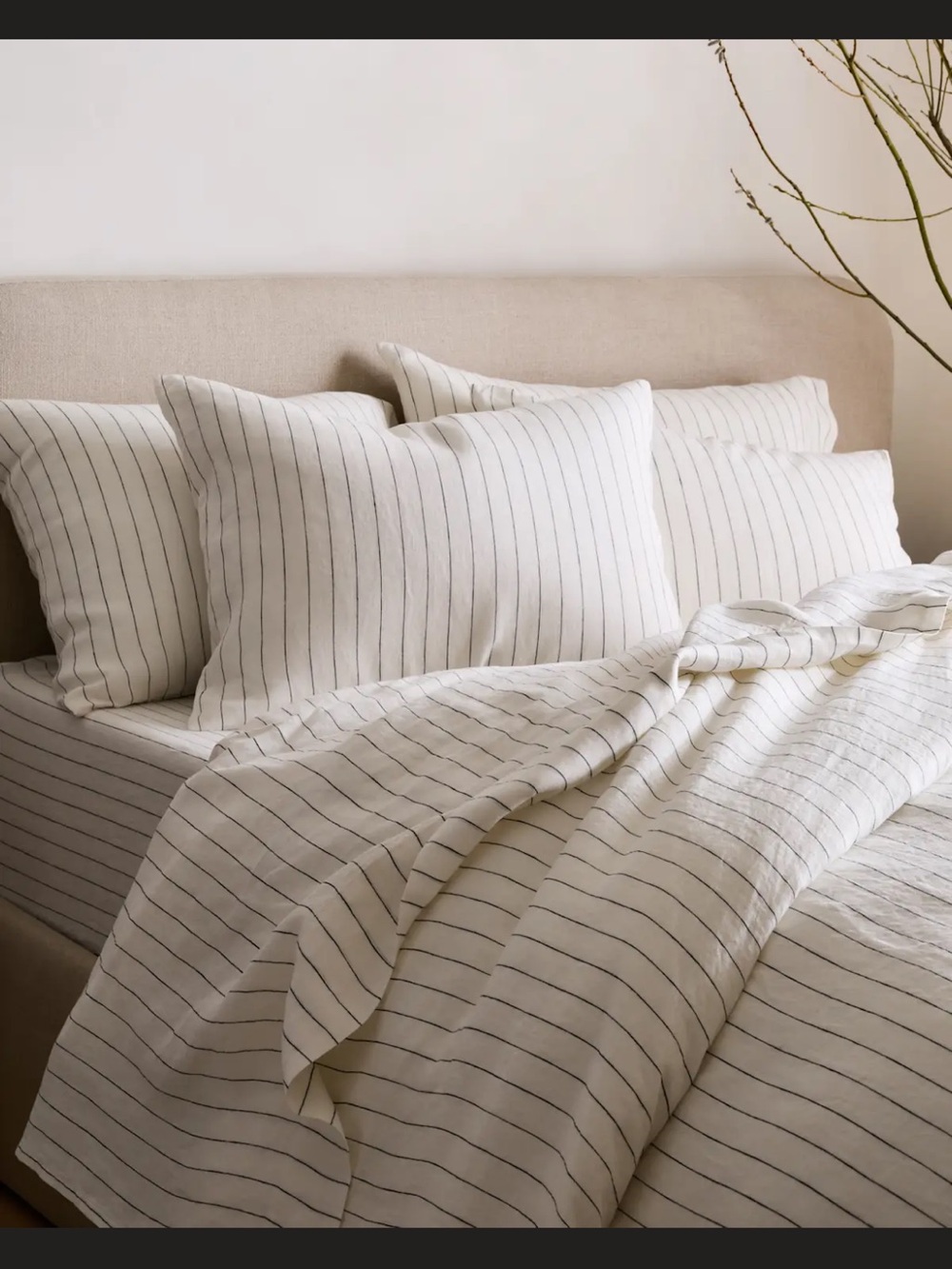 King/Cal King Quince 100% Linen White & Black striped duvet Cover. Costal Modern